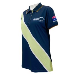 Made to Order Women's Polo Shirt Design Contrasting Flat Machine Sleeves Side Slit Design Logo Printed on Collar Pony Club Equestrian Gear P1369 Made to Order Women's Polo Shirt Design Contrasting Flat Machine Sleeves Side Slit Design Logo Printed on Collar Pony Club Equestrian Gear P1369